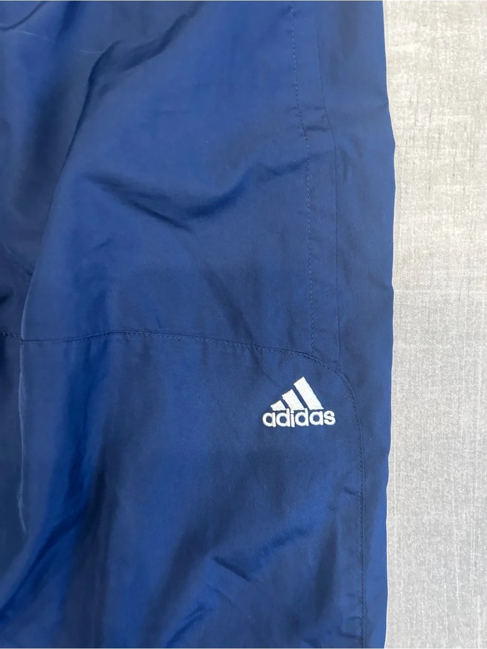Adidas Navy Blue Three Stripe Windbreaker Track Pants Large
